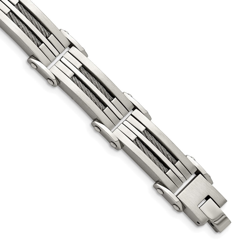 Chisel Stainless Steel Brushed and Polished with Cable Inlay 8.5 inch Bracelet