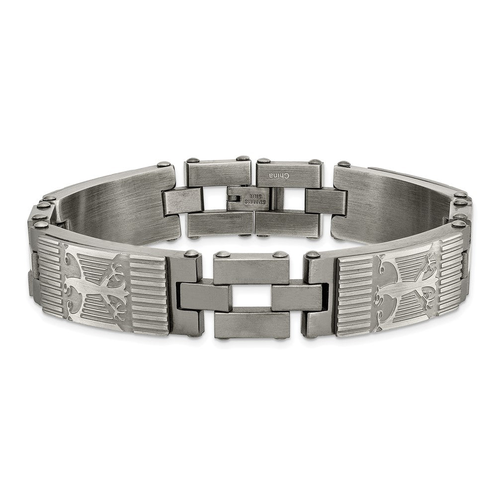 Chisel Stainless Steel Antiqued and Brushed 8.5 inch Eagle Link Bracelet