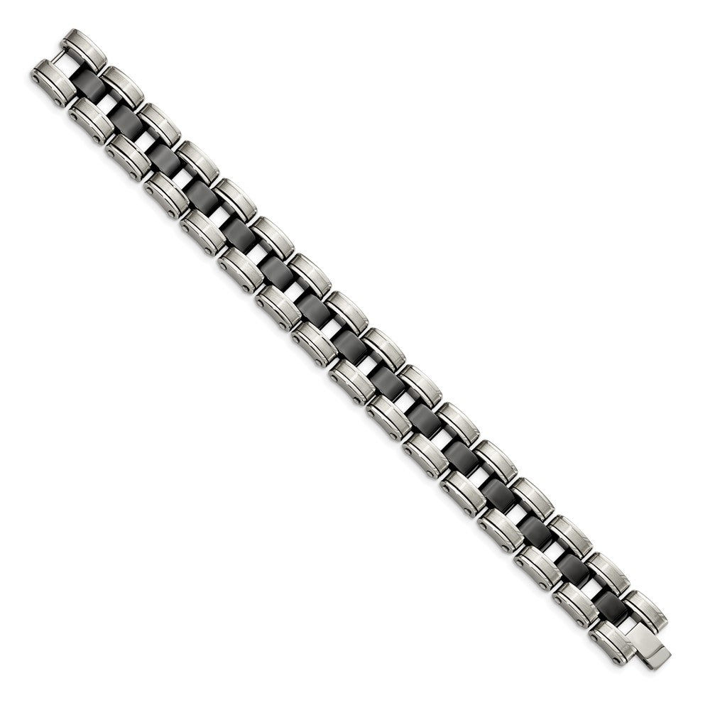 Chisel Stainless Steel Brushed and Polished with Black Ceramic 8.5 inch Link Bracelet