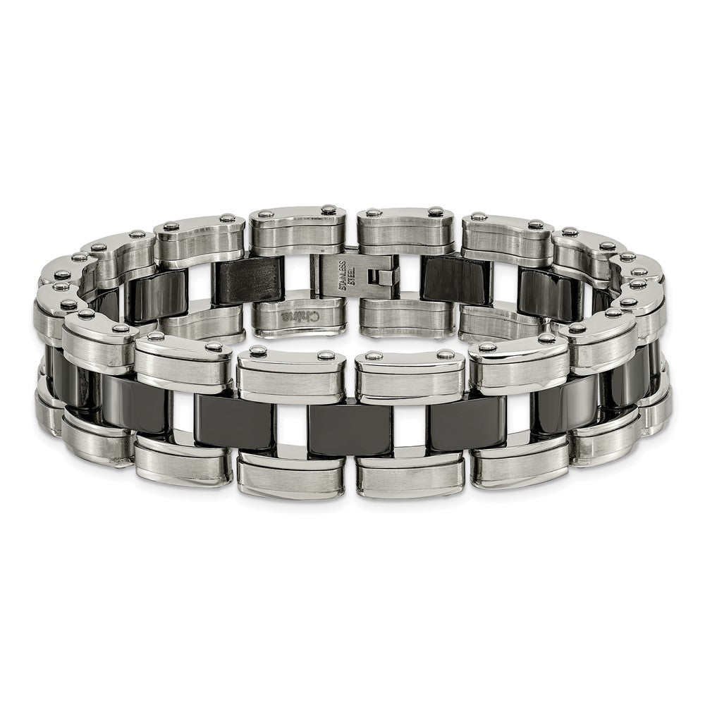 Chisel Stainless Steel Brushed and Polished with Black Ceramic 8.5 inch Link Bracelet