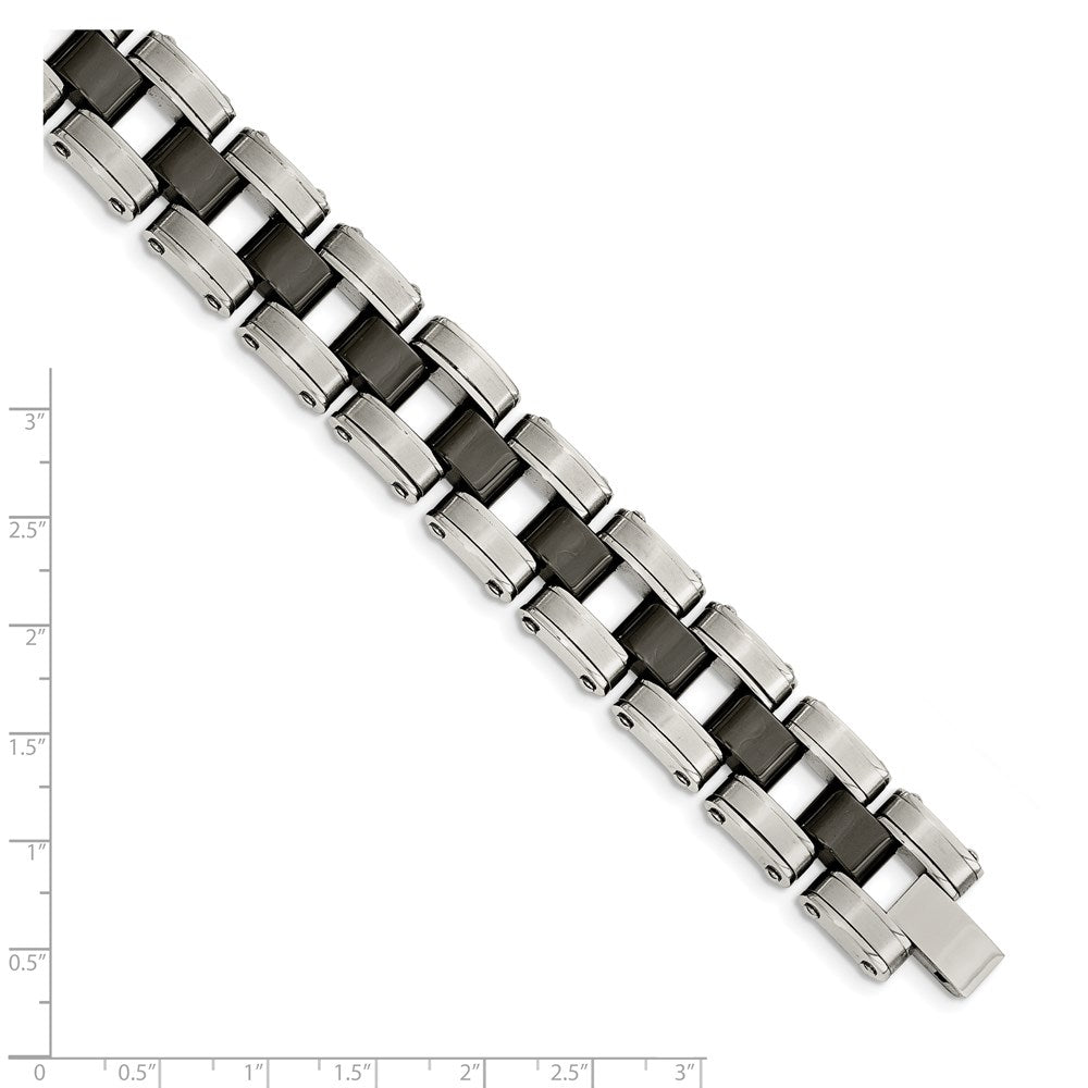 Chisel Stainless Steel Brushed and Polished with Black Ceramic 8.5 inch Link Bracelet