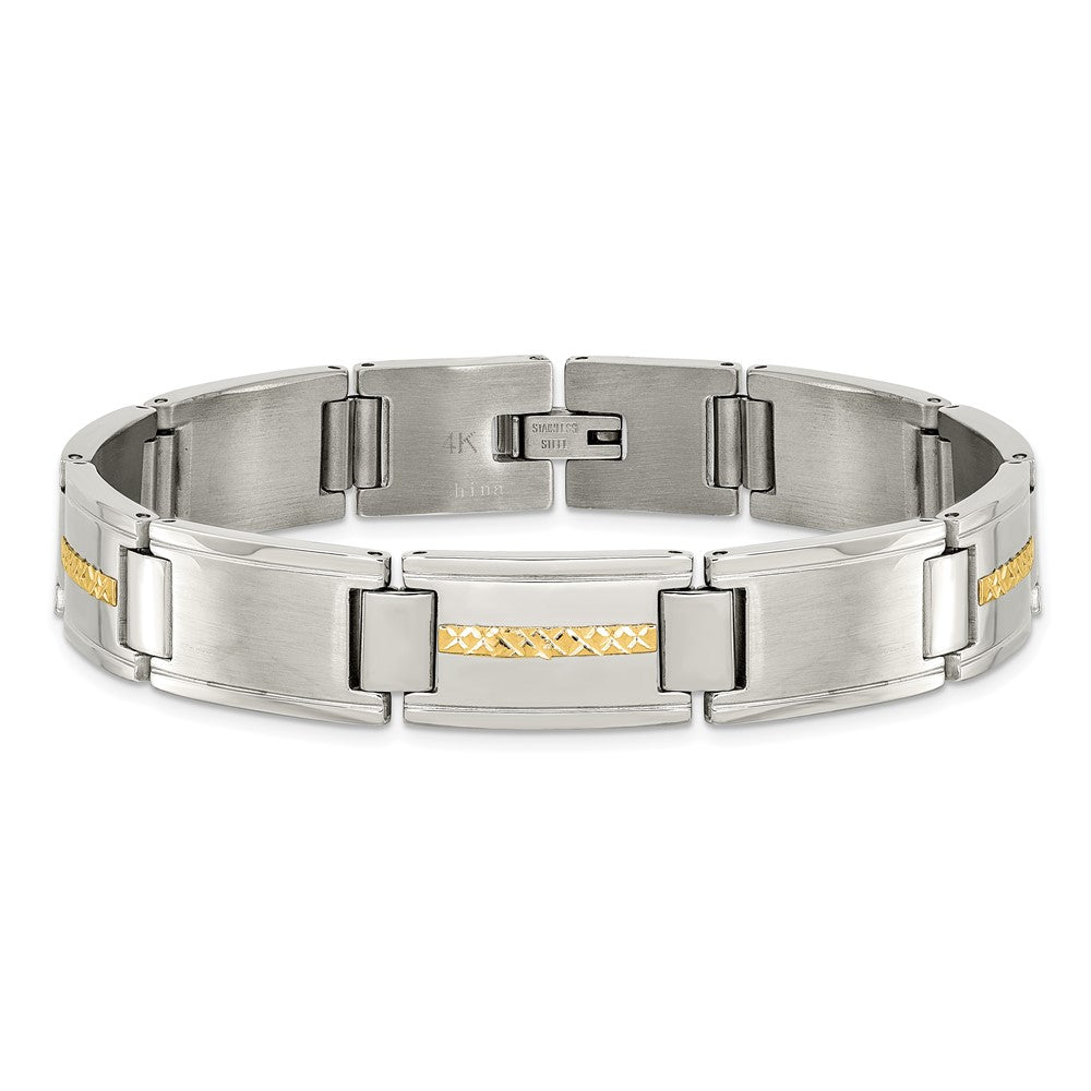 Chisel Stainless Steel with 14k Gold Accent Brushed and Polished 8.75 inch Link Bracelet