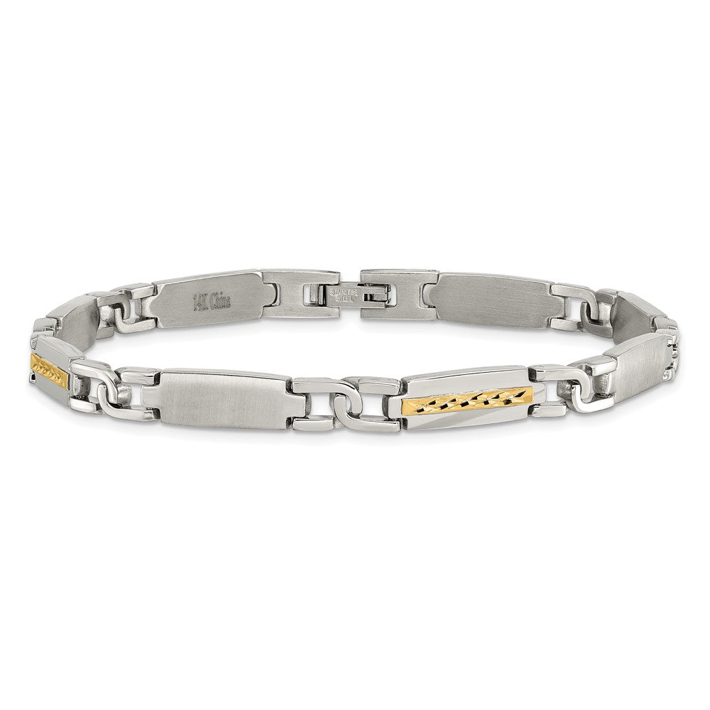 Chisel Stainless Steel with 14k Gold Accent Brushed and Polished 8.75 inch Link Bracelet