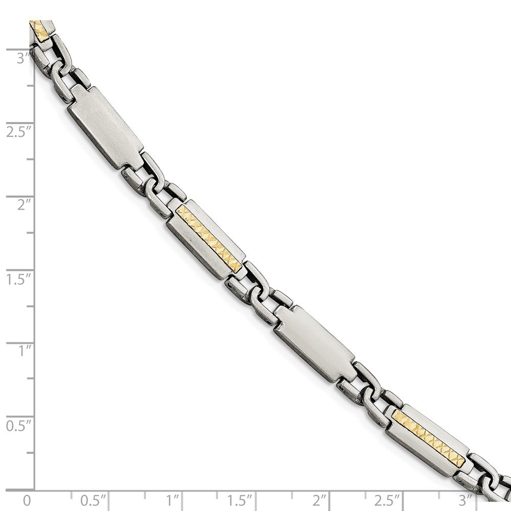 Chisel Stainless Steel with 14k Gold Accent Brushed and Polished 8.75 inch Link Bracelet