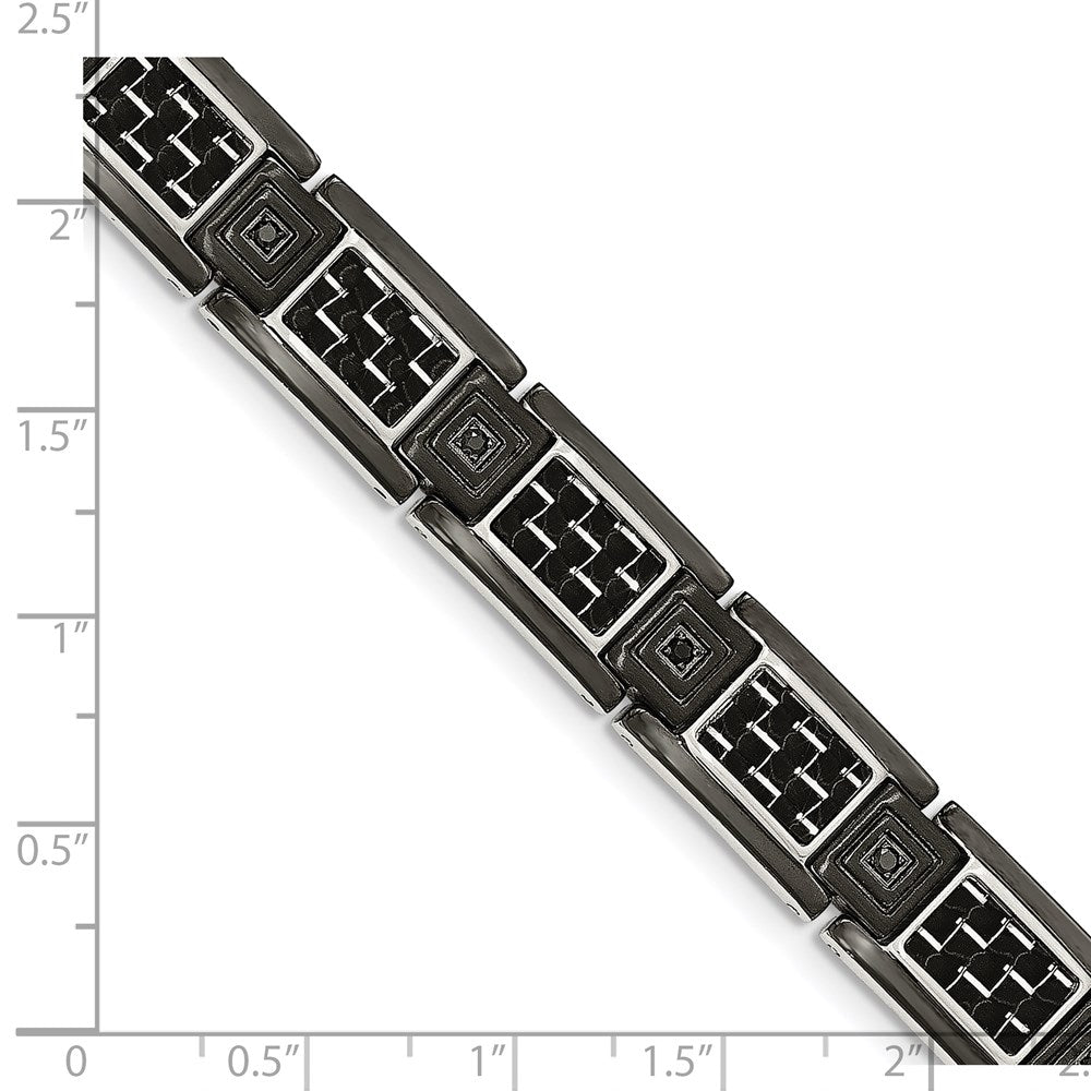 Chisel Stainless Steel Polished Black IP-plated with Black Carbon Fiber Inlay and Black CZ 8.75 inch Link Bracelet