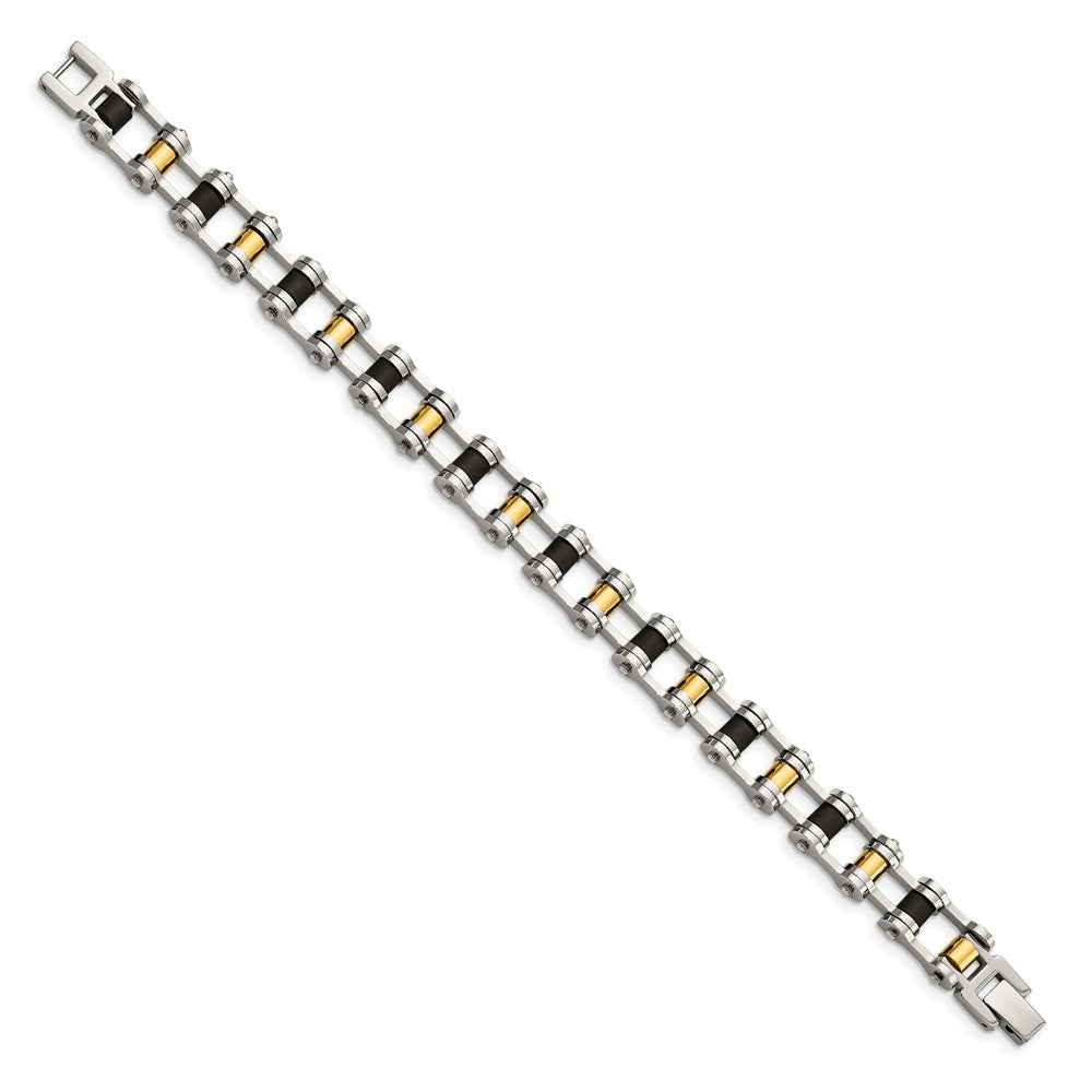 Chisel Stainless Steel Polished Yellow IP-plated with Black Rubber 8.75 inch Bracelet