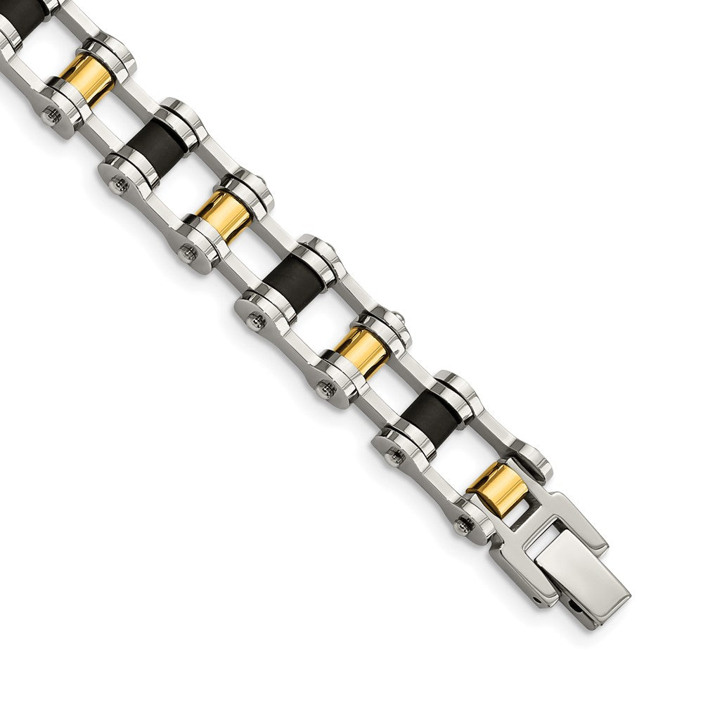 Chisel Stainless Steel Polished Yellow IP-plated with Black Rubber 8.75 inch Bracelet