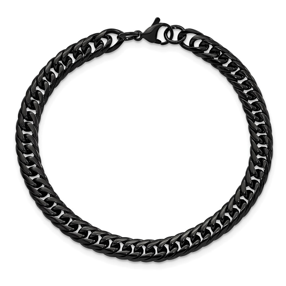 Chisel Stainless Steel Polished Black IP-plated 9 inch Curb Chain Bracelet