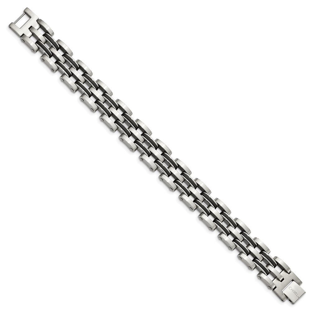 Chisel Stainless Steel Brushed and Polished with Black Rubber 8.75 inch Link Bracelet