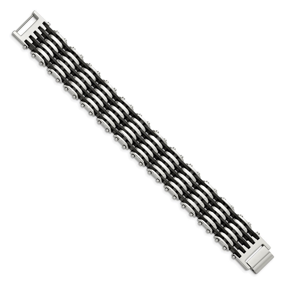 Chisel Stainless Steel Polished with Black Rubber 8.5 inch Bracelet