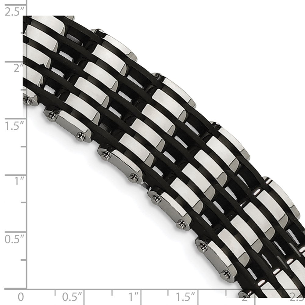 Chisel Stainless Steel Polished with Black Rubber 8.5 inch Bracelet