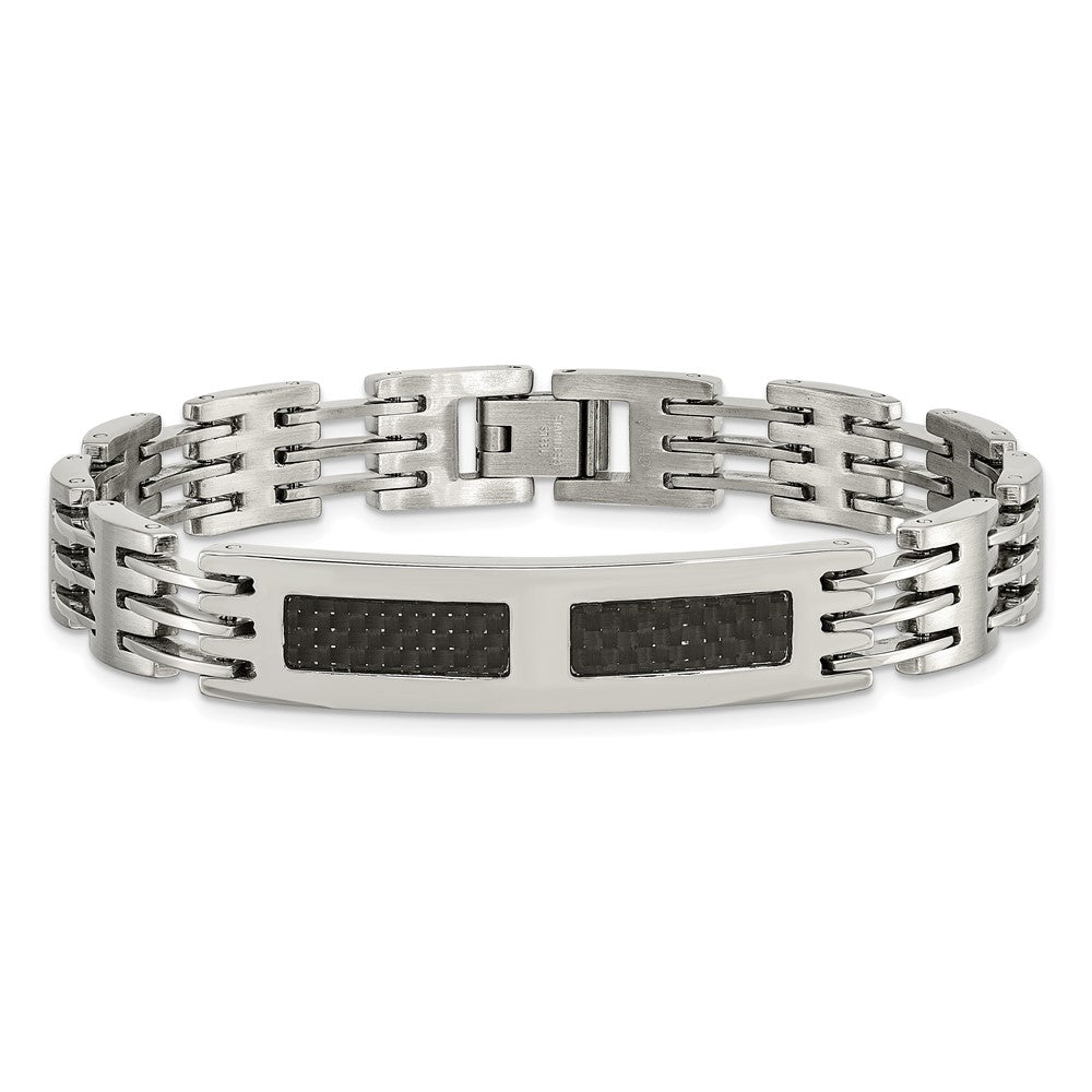 Stainless Steel Polished w/Black Carbon Fiber Inlay 8.5in ID Bracelet