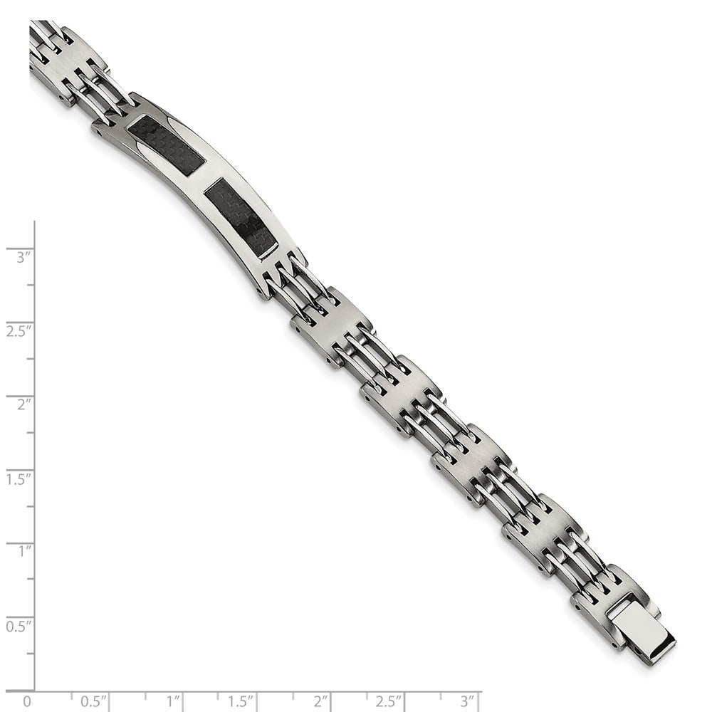 Stainless Steel Polished w/Black Carbon Fiber Inlay 8.5in ID Bracelet