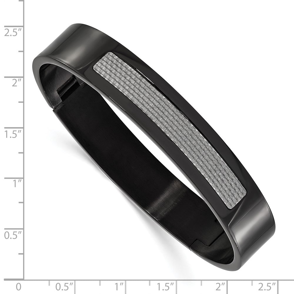 Stainless Steel Black IP-plated Grey Carbon Fiber Hinged Bracelet