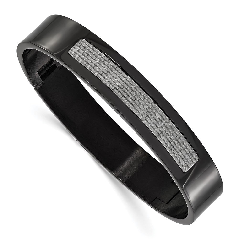 Stainless Steel Black IP-plated Grey Carbon Fiber Hinged Bracelet