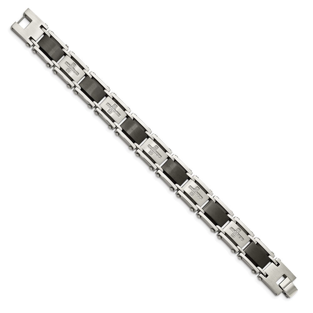 Chisel Stainless Steel Brushed and Polished Black IP-plated with 1/4 carat Diamond 8.75 inch Bracelet