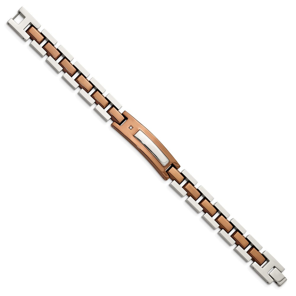 Chisel Stainless Steel Polished Brown IP-plated with .01 carat Diamond 8.5 inch Bracelet