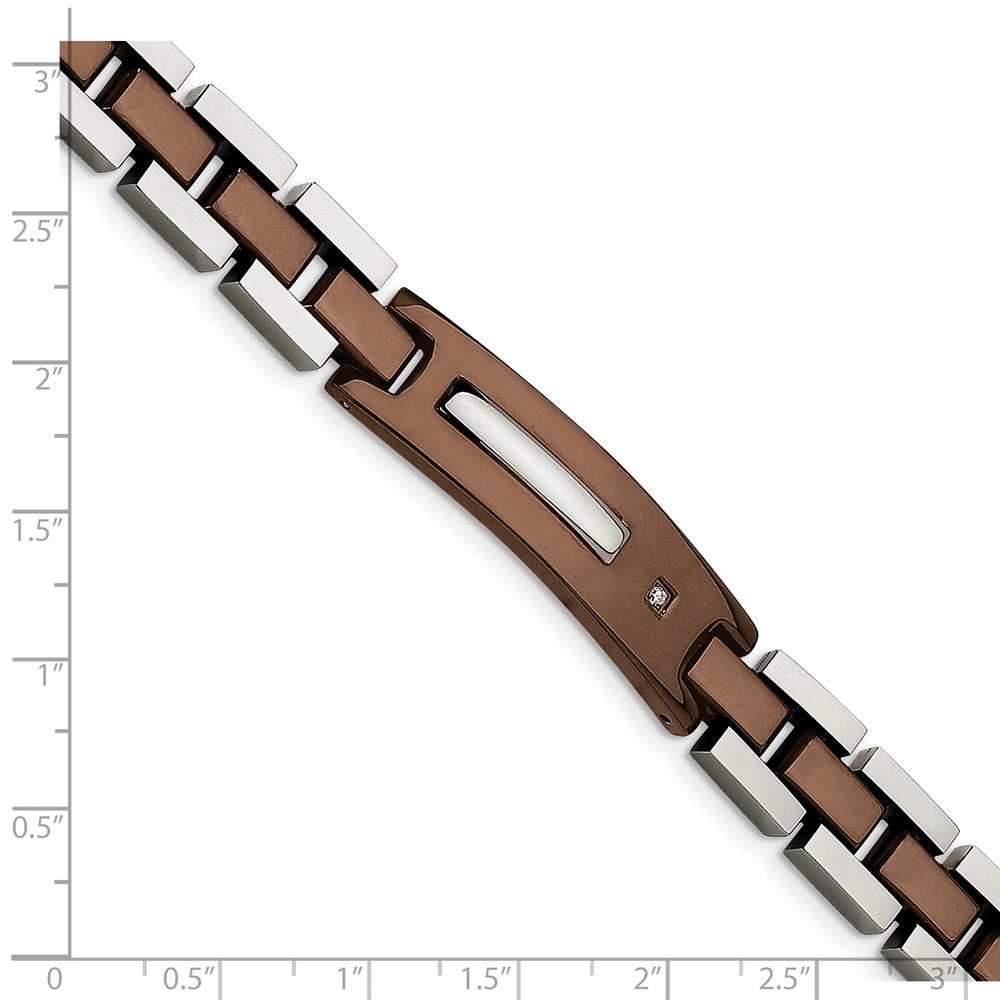 Chisel Stainless Steel Polished Brown IP-plated with .01 carat Diamond 8.5 inch Bracelet