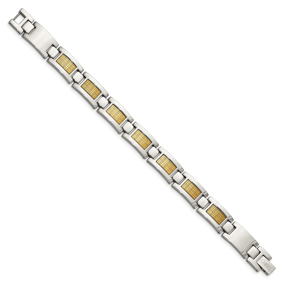 Chisel Stainless Steel Polished with 18k Gold Foil Inlay 8.25 inch Link Bracelet