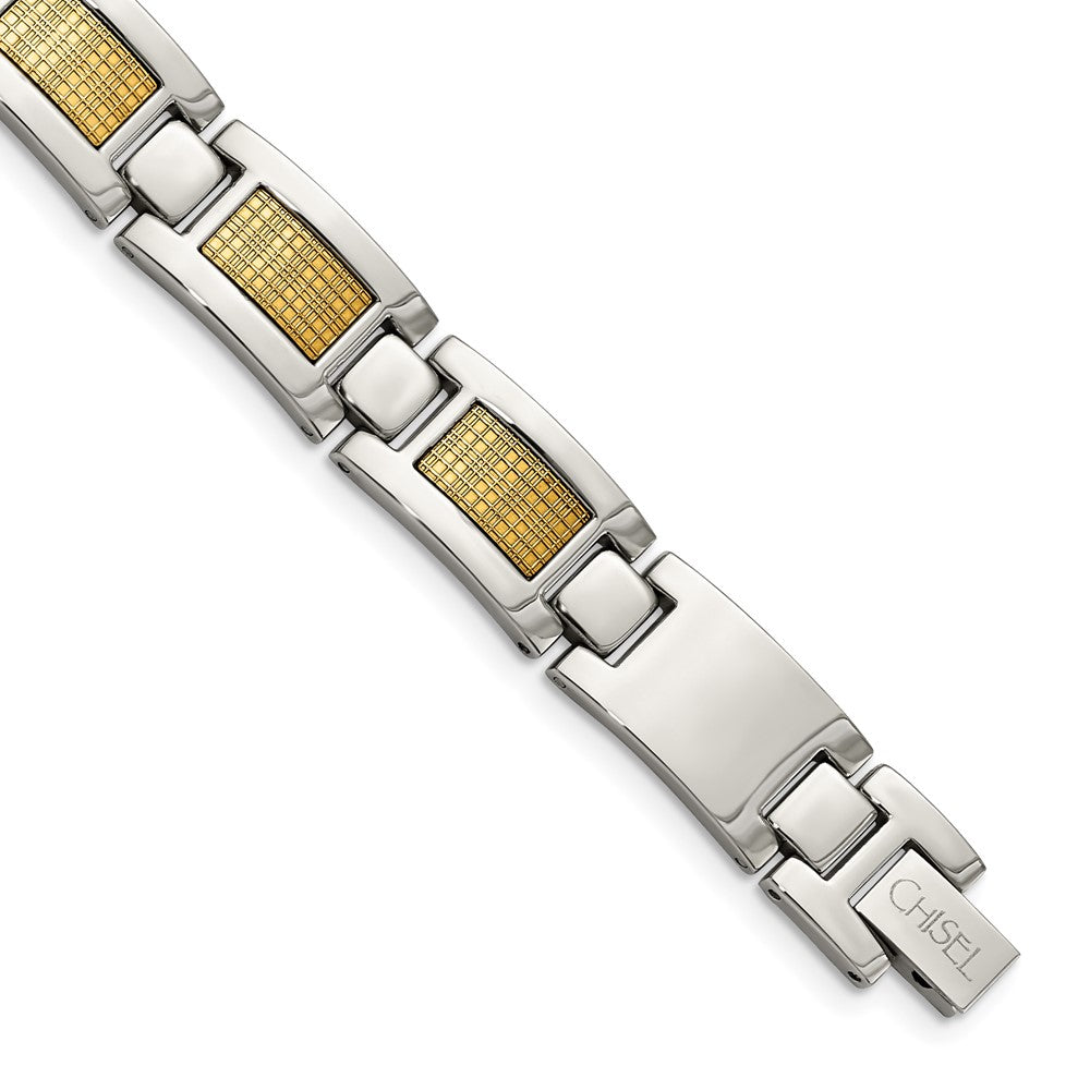 Chisel Stainless Steel Polished with 18k Gold Foil Inlay 8.25 inch Link Bracelet