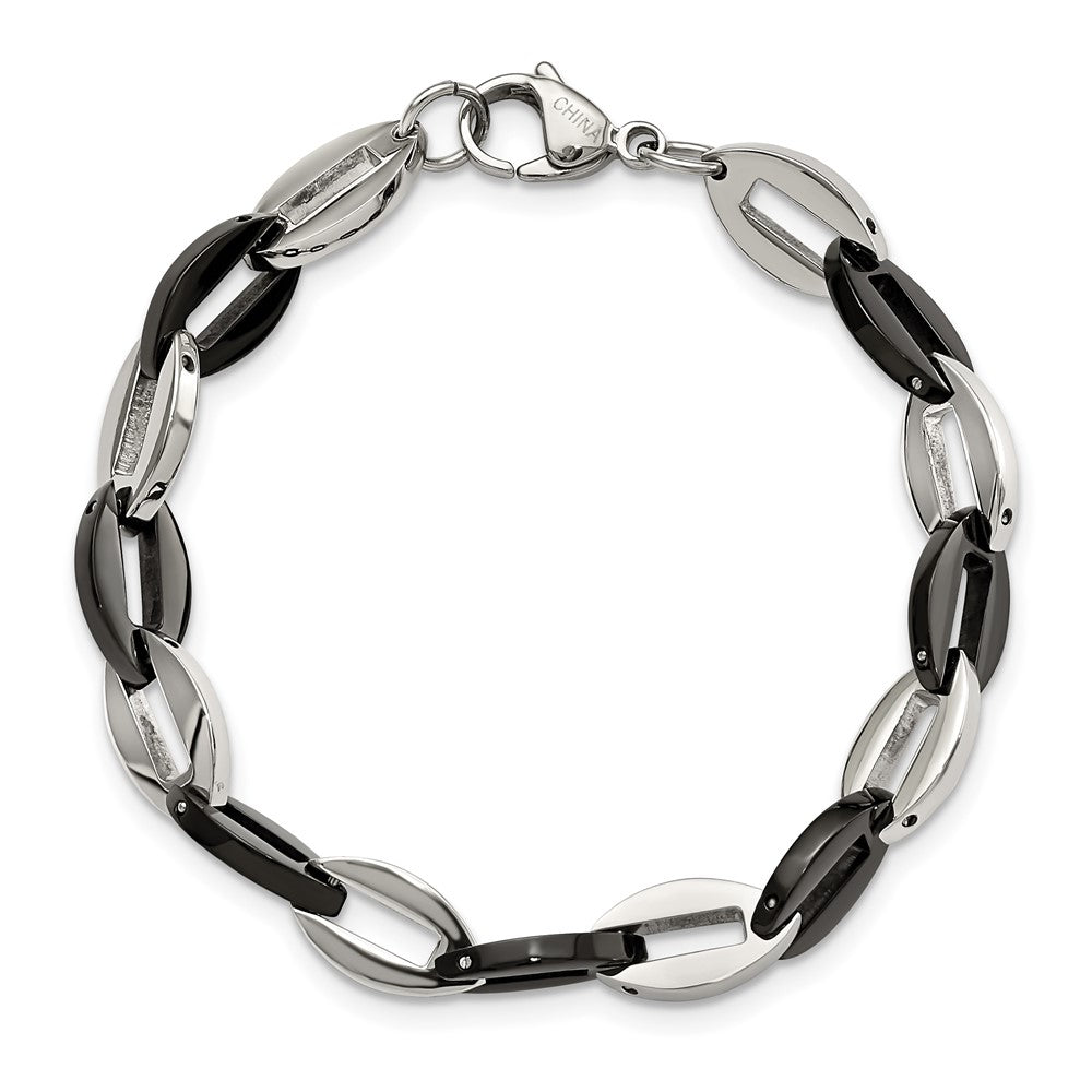 Chisel Stainless Steel Polished Black IP-plated 7.5 inch Oval Link Bracelet