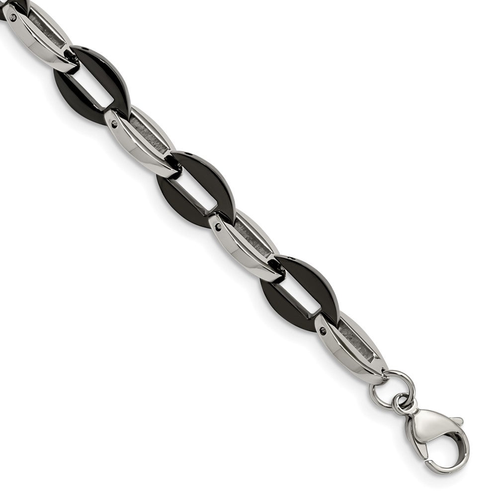 Chisel Stainless Steel Polished Black IP-plated 7.5 inch Oval Link Bracelet