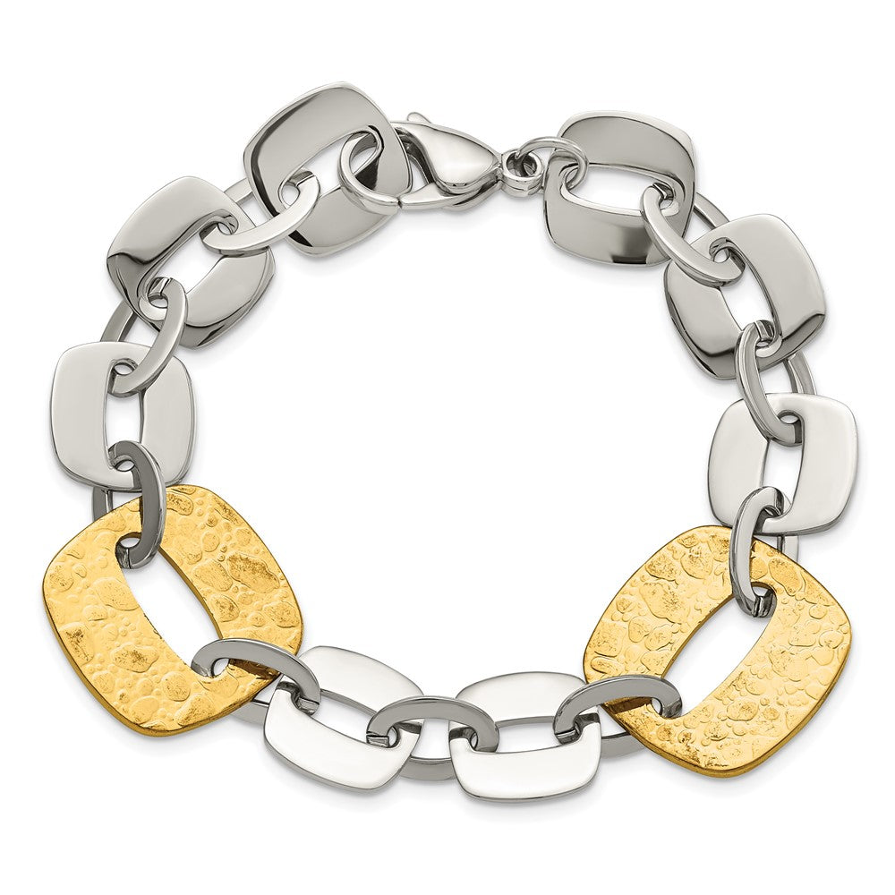 Stainless Steel Yellow IP-plated Textured Square Link Bracelet