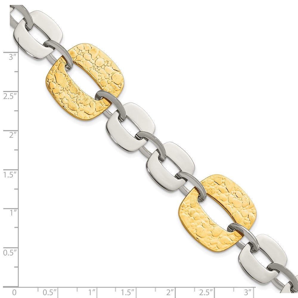 Stainless Steel Yellow IP-plated Textured Square Link Bracelet