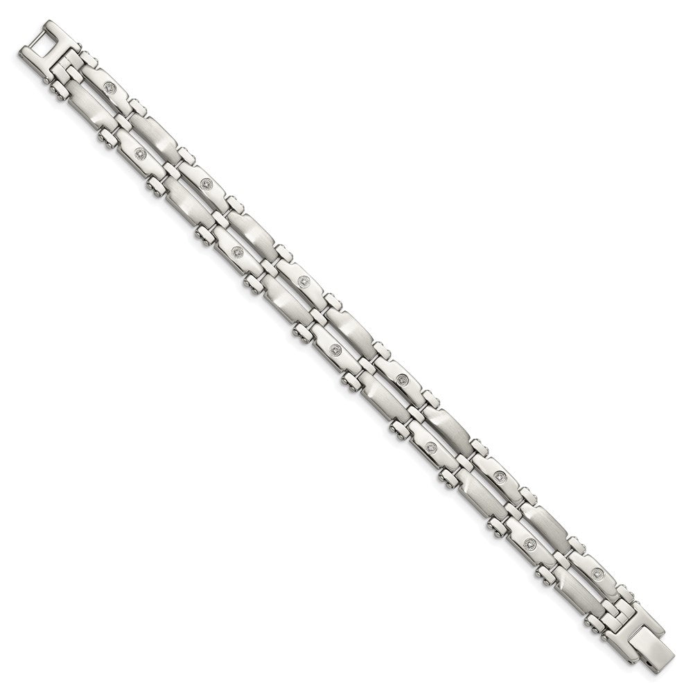 Chisel Stainless Steel Brushed and Polished with Rhodium-plated 14k White Gold and 1/20 carat Diamond 8.5 inch Bracelet