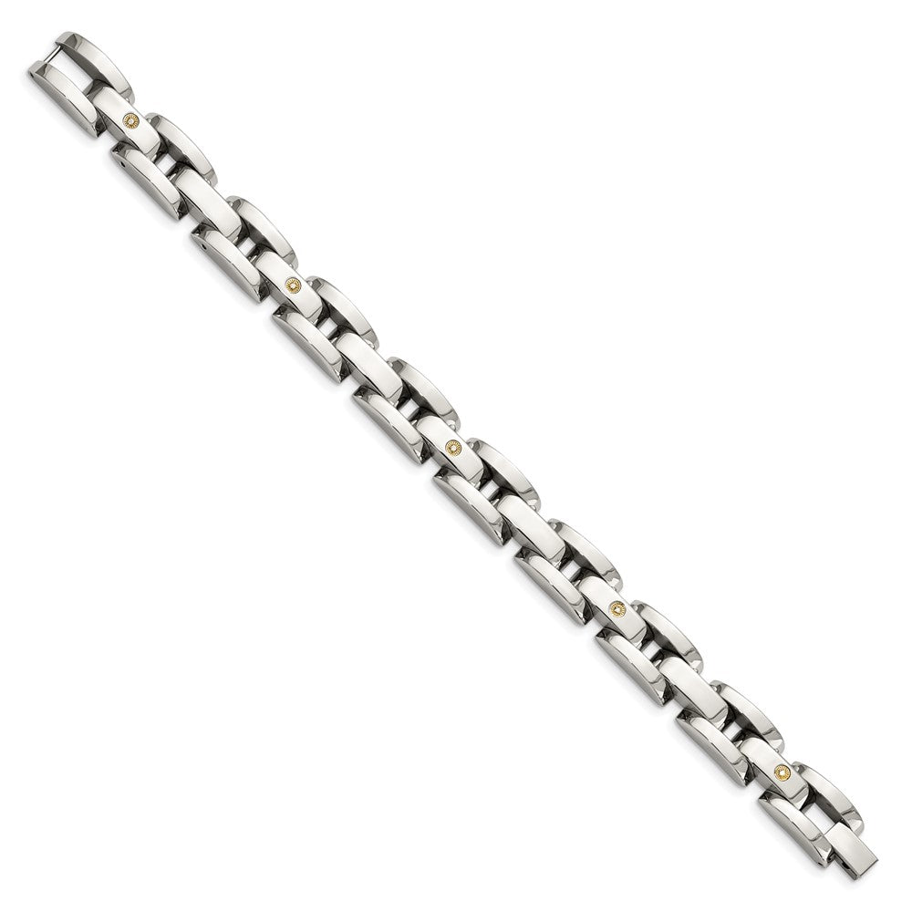 Chisel Stainless Steel Polished with Rhodium-plated 14k White Gold Accent and .03 carat Diamond 8.5 inch Bracelet