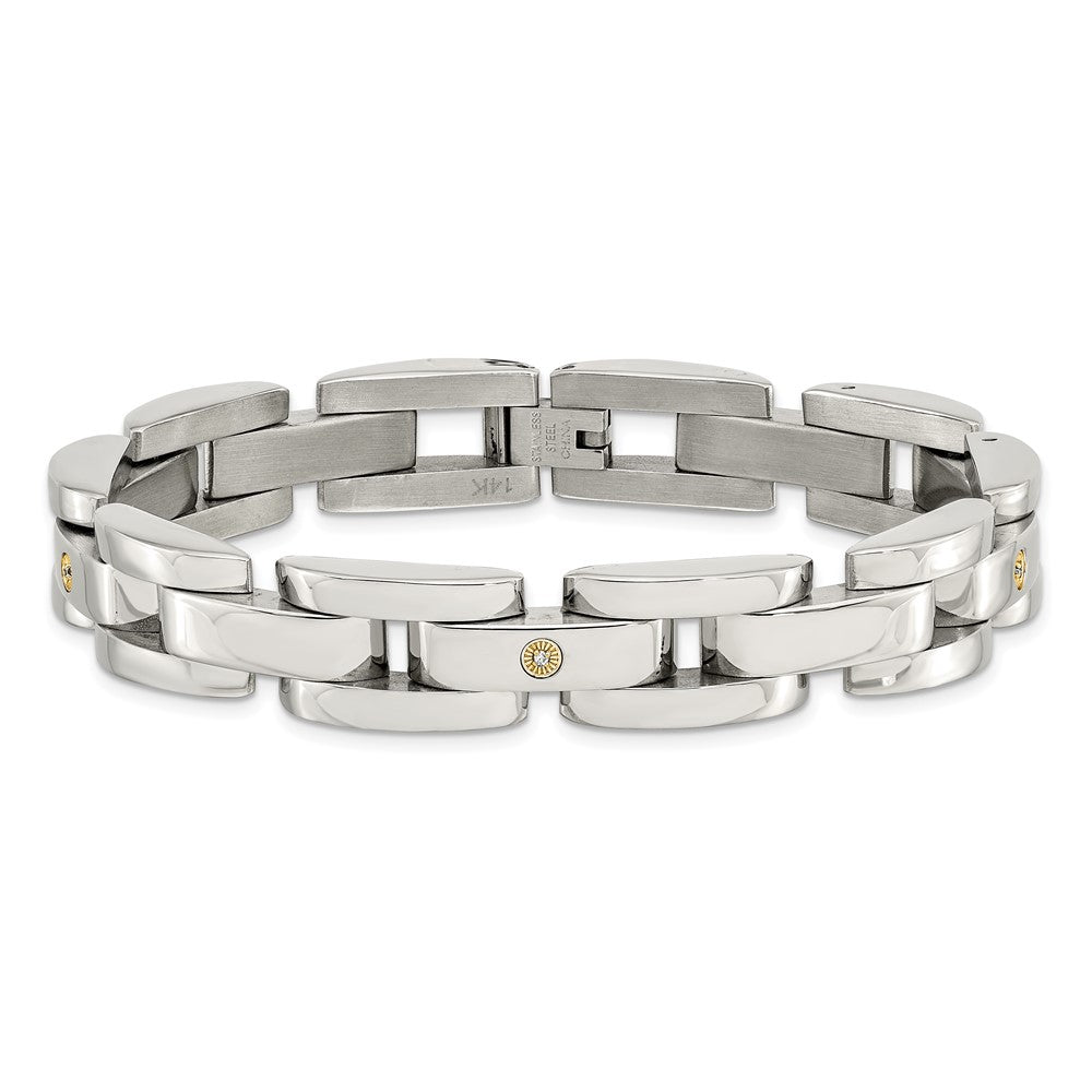 Chisel Stainless Steel Polished with Rhodium-plated 14k White Gold Accent and .03 carat Diamond 8.5 inch Bracelet