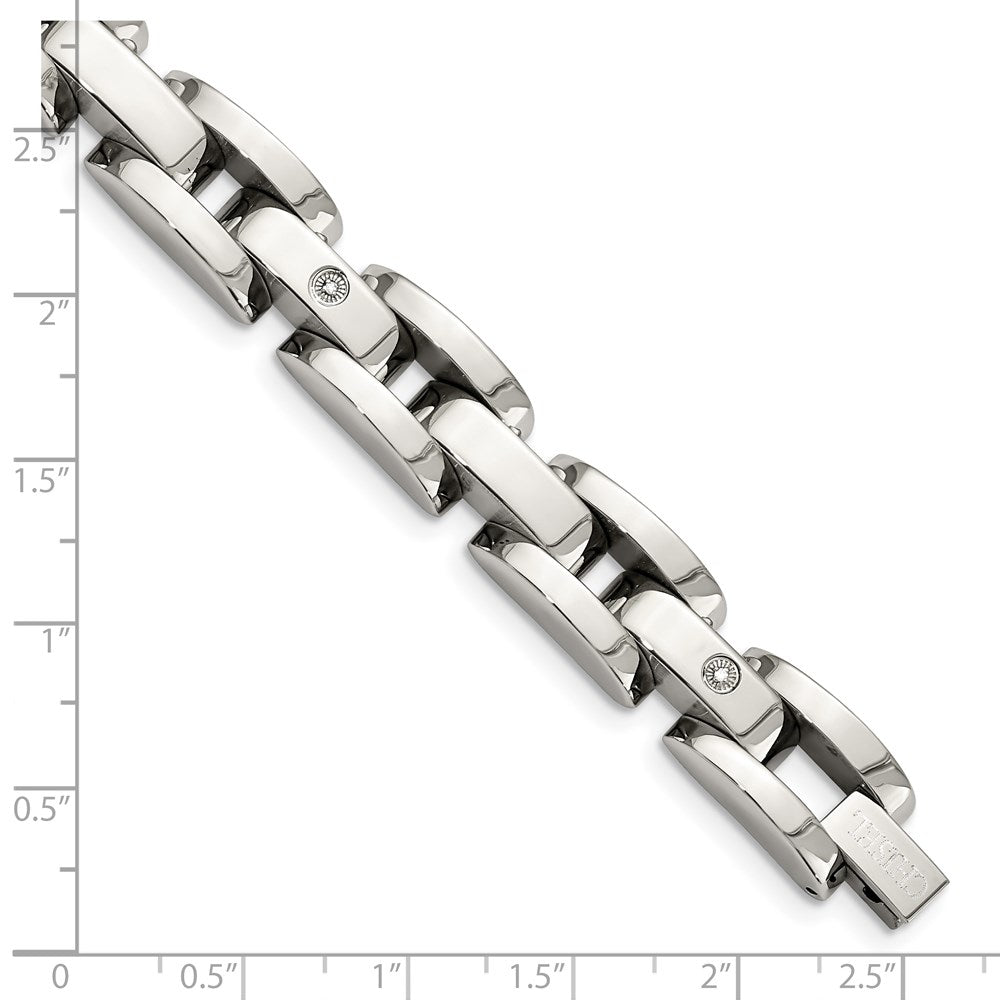 Chisel Stainless Steel Polished with Rhodium-plated 14k White Gold Accent and .03 carat Diamond 8.5 inch Bracelet