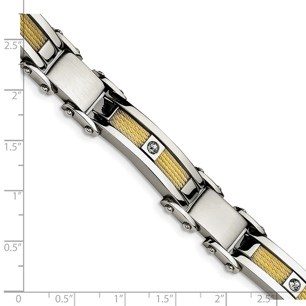 Chisel Stainless Steel Polished Yellow IP-plated Cable with CZ 8.5 inch Link Bracelet