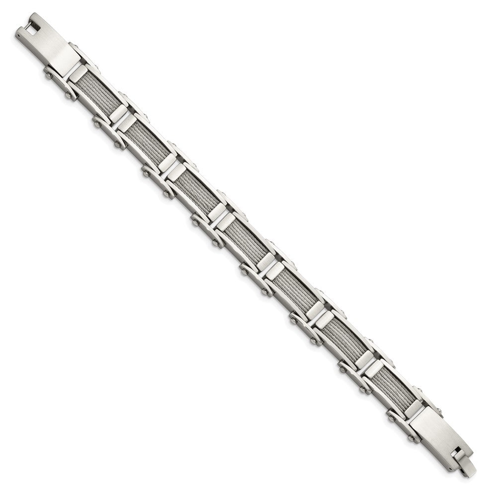 Chisel Stainless Steel Brushed and Polished with Cable Inlay 8.5 inch Link Bracelet