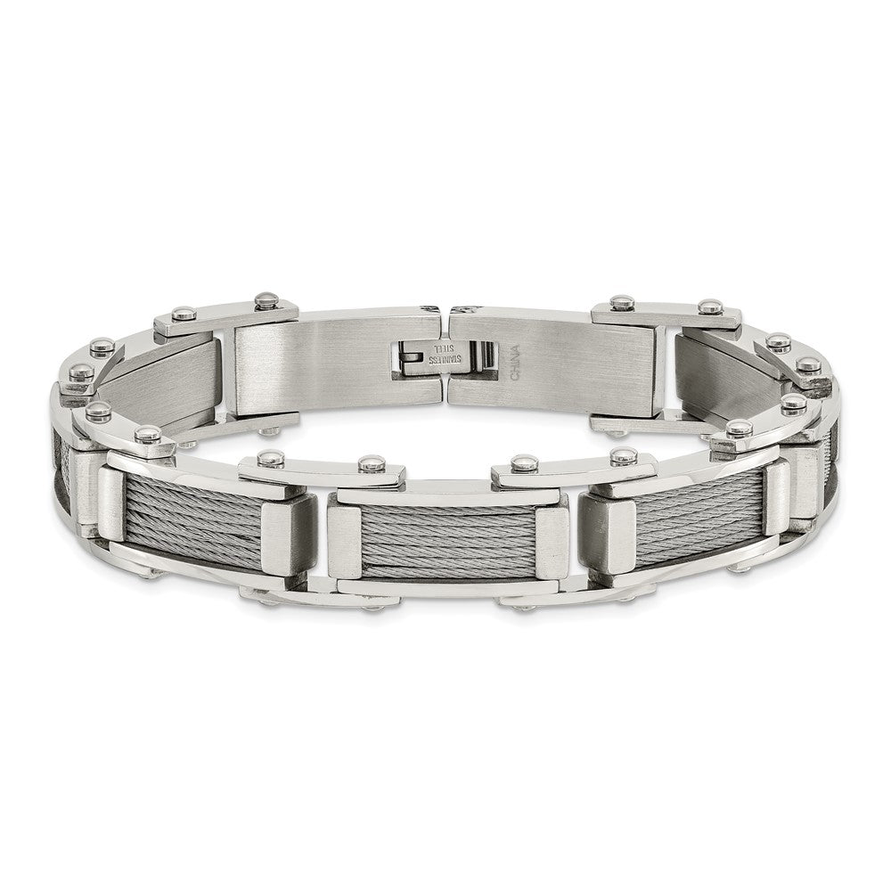 Chisel Stainless Steel Brushed and Polished with Cable Inlay 8.5 inch Link Bracelet