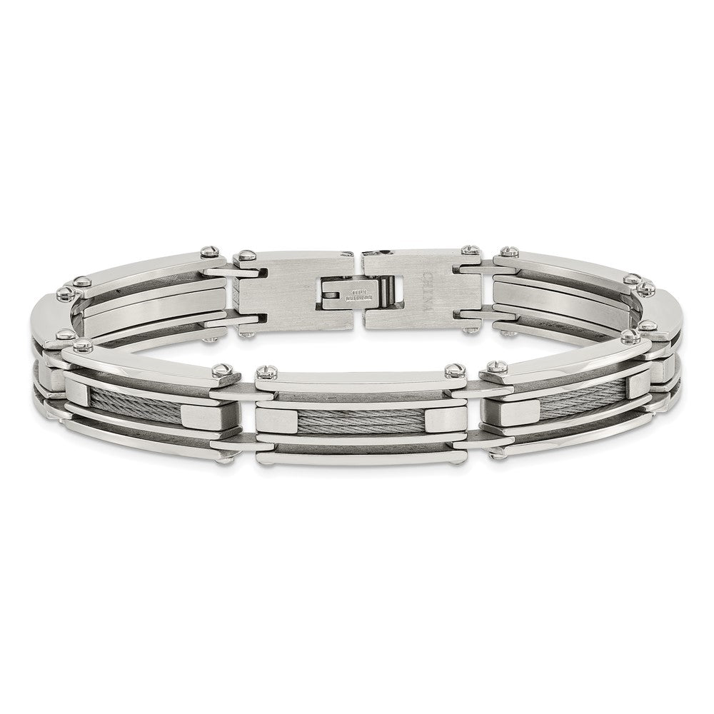 Chisel Stainless Steel Brushed and Polished with Cable Inlay 9 inch Link Bracelet