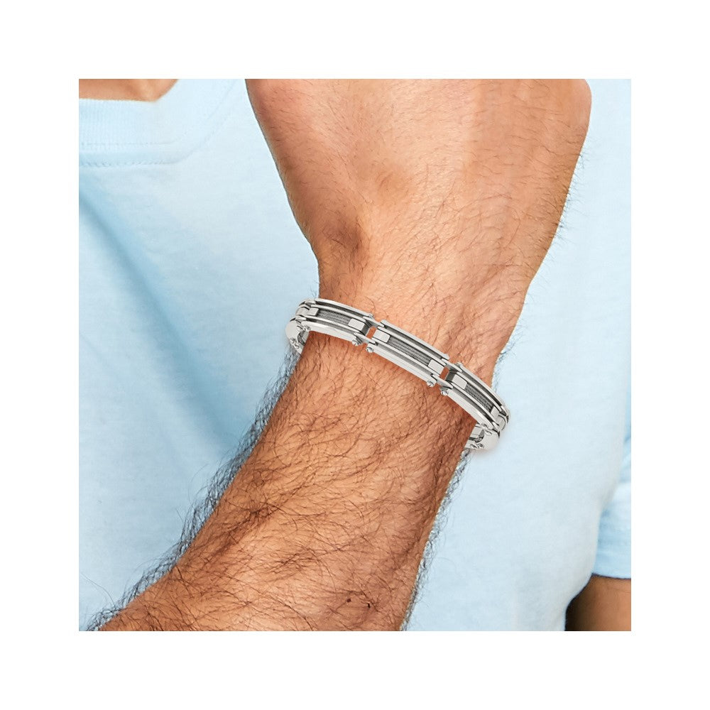 Chisel Stainless Steel Brushed and Polished with Cable Inlay 9 inch Link Bracelet