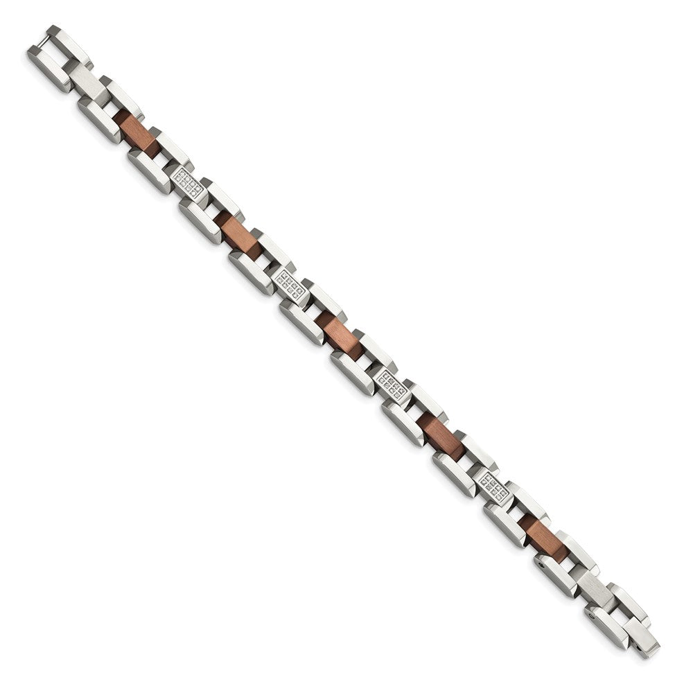 Chisel Stainless Steel Brushed and Polished Brown IP-plated with 1/4 carat Diamond 8.5 inch Bracelet