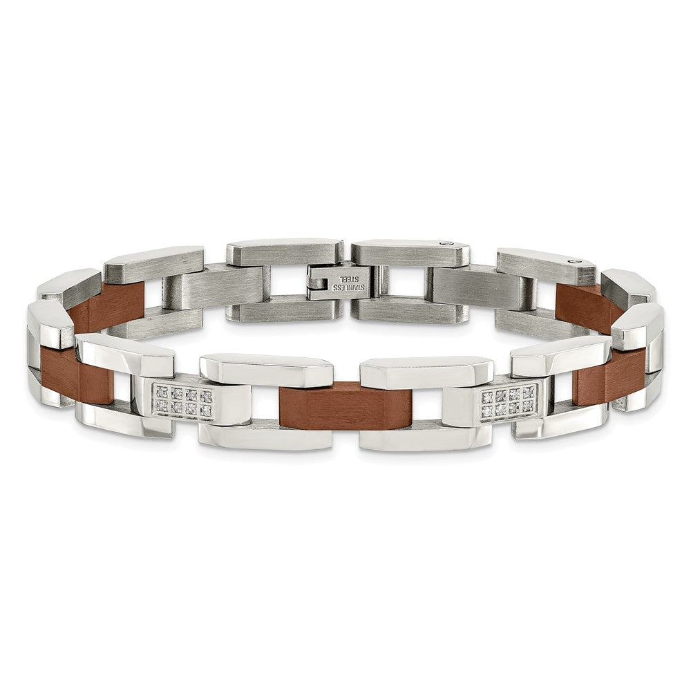 Chisel Stainless Steel Brushed and Polished Brown IP-plated with 1/4 carat Diamond 8.5 inch Bracelet