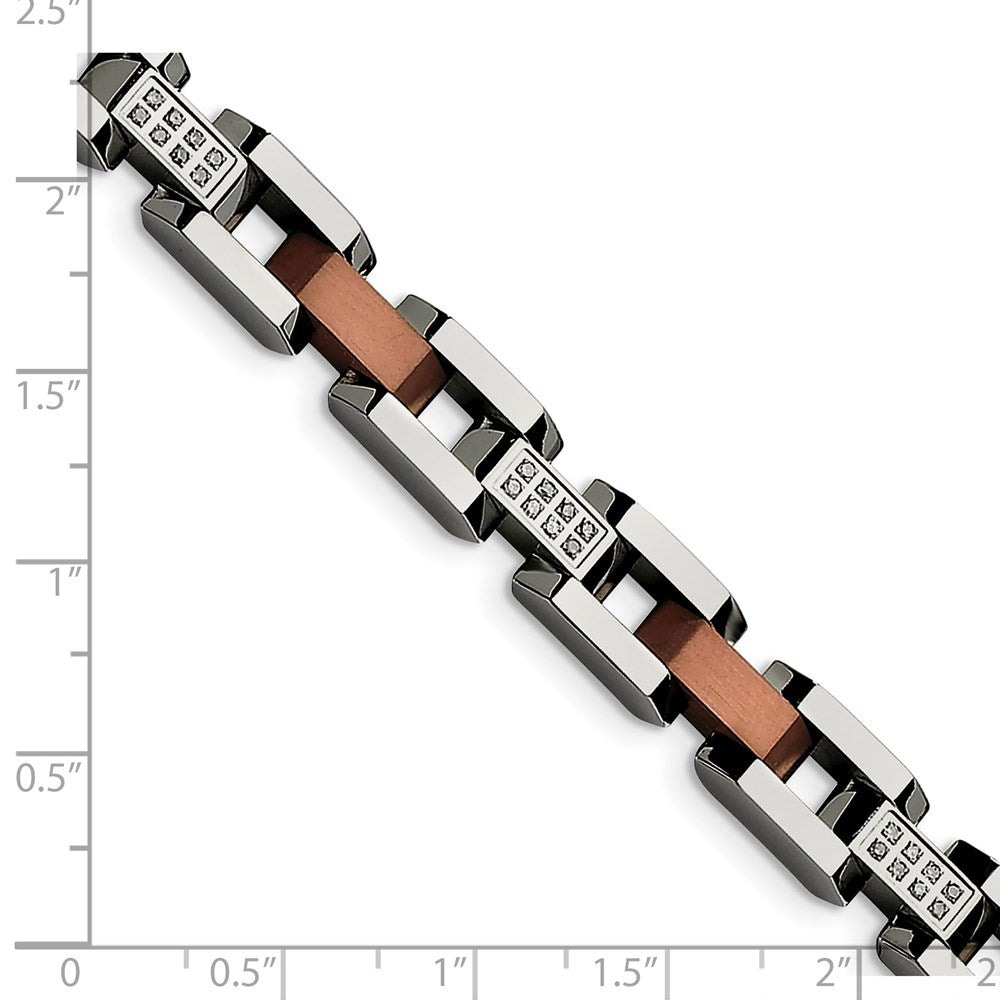 Chisel Stainless Steel Brushed and Polished Brown IP-plated with 1/4 carat Diamond 8.5 inch Bracelet