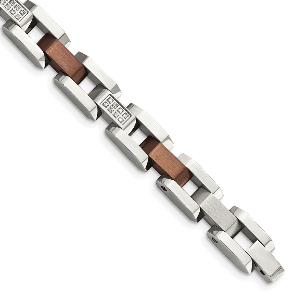 Chisel Stainless Steel Brushed and Polished Brown IP-plated with 1/4 carat Diamond 8.5 inch Bracelet