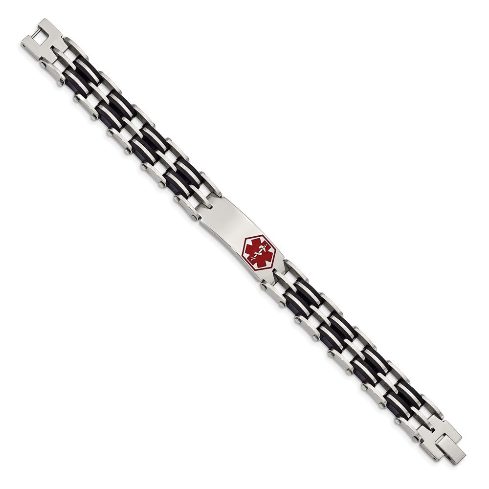 Chisel Stainless Steel Polished with Red Enamel and Black Rubber Medical ID 8.25 inch Link Bracelet