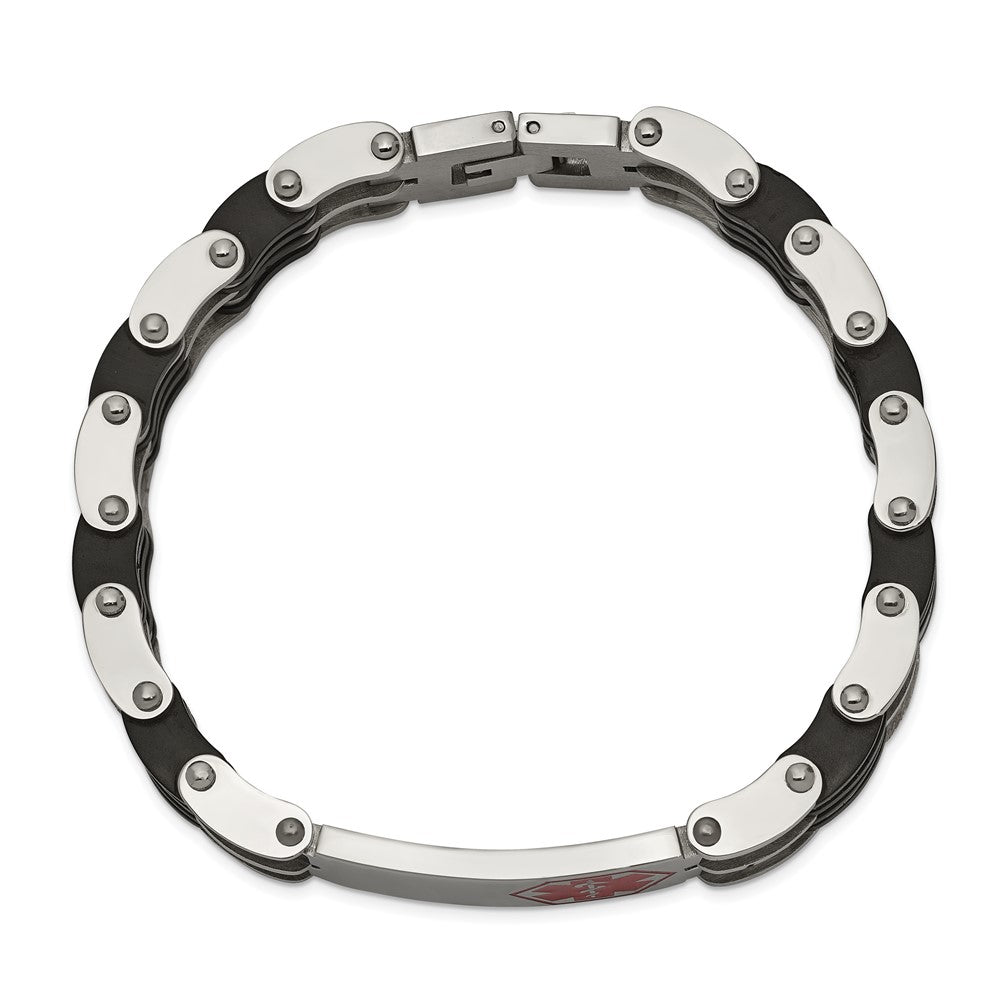 Chisel Stainless Steel Polished with Red Enamel and Black Rubber Medical ID 8.25 inch Link Bracelet