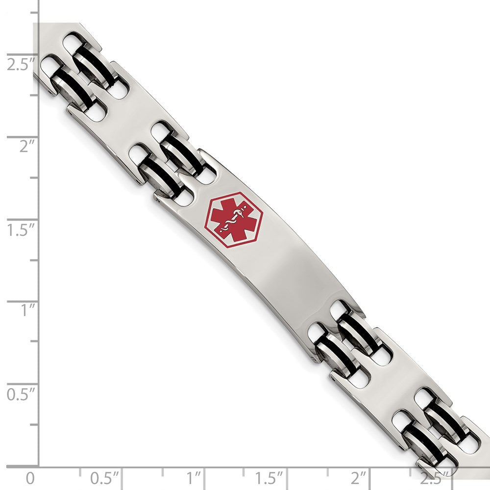 Chisel Stainless Steel Polished with Red Enamel and Black Rubber Medical ID 8.25 inch Bracelet