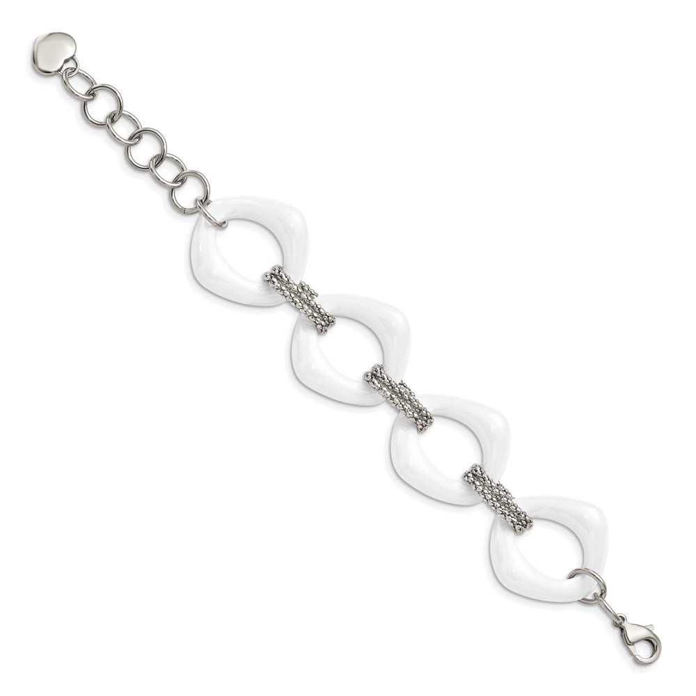 Chisel Stainless Steel Polished with White Ceramic 8 inch Open Link Bracelet