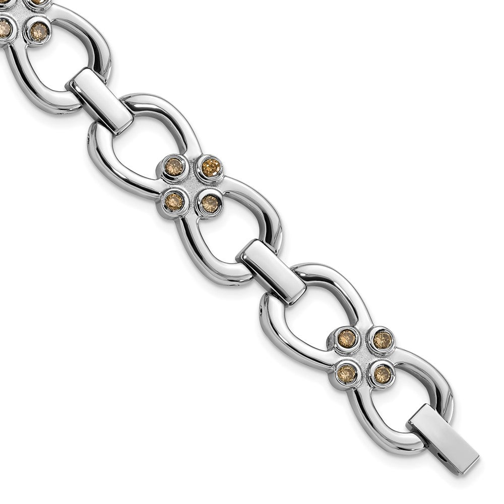 Stainless Steel Polished w/ Brown CZ Fancy Link Bracelet