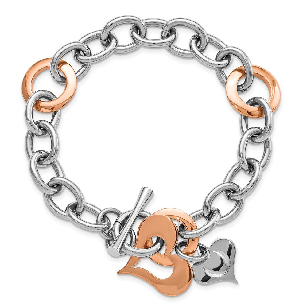 Stainless Steel Rose IP-plated Heart Link Bracelet