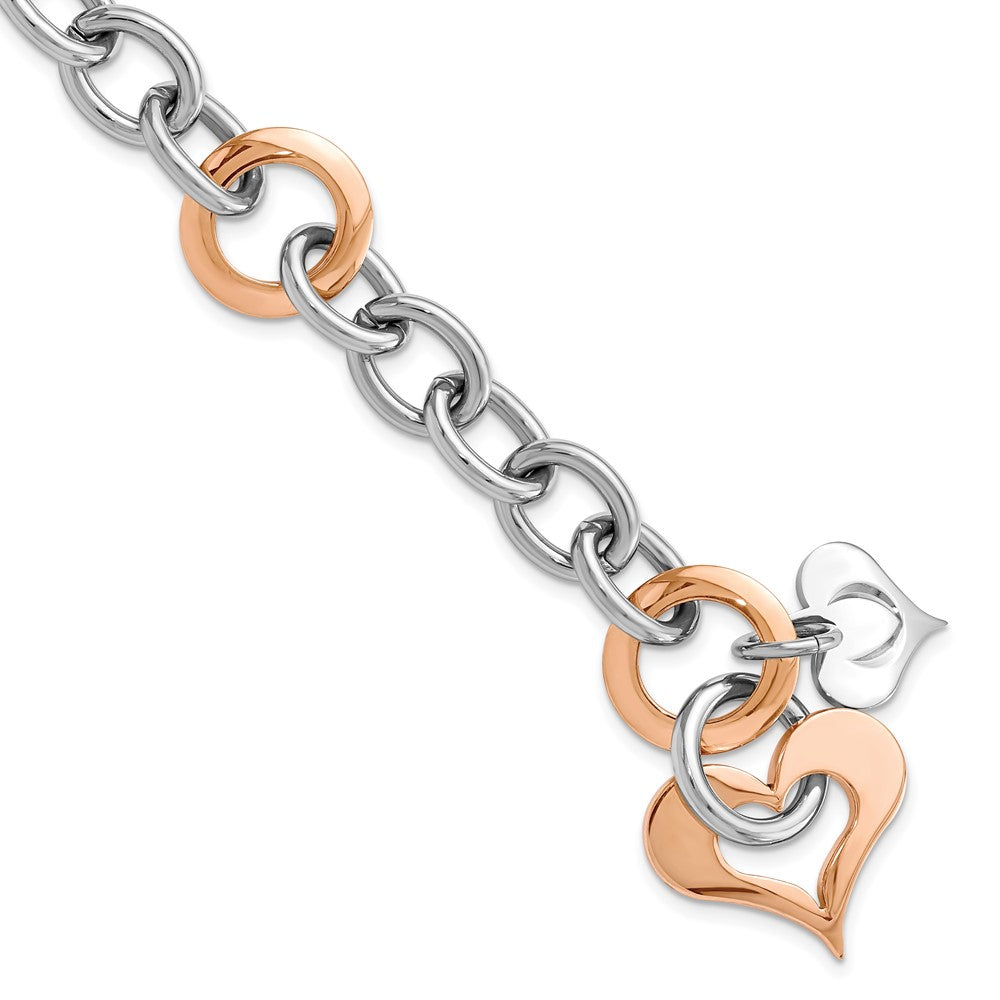 Stainless Steel Rose IP-plated Heart Link Bracelet