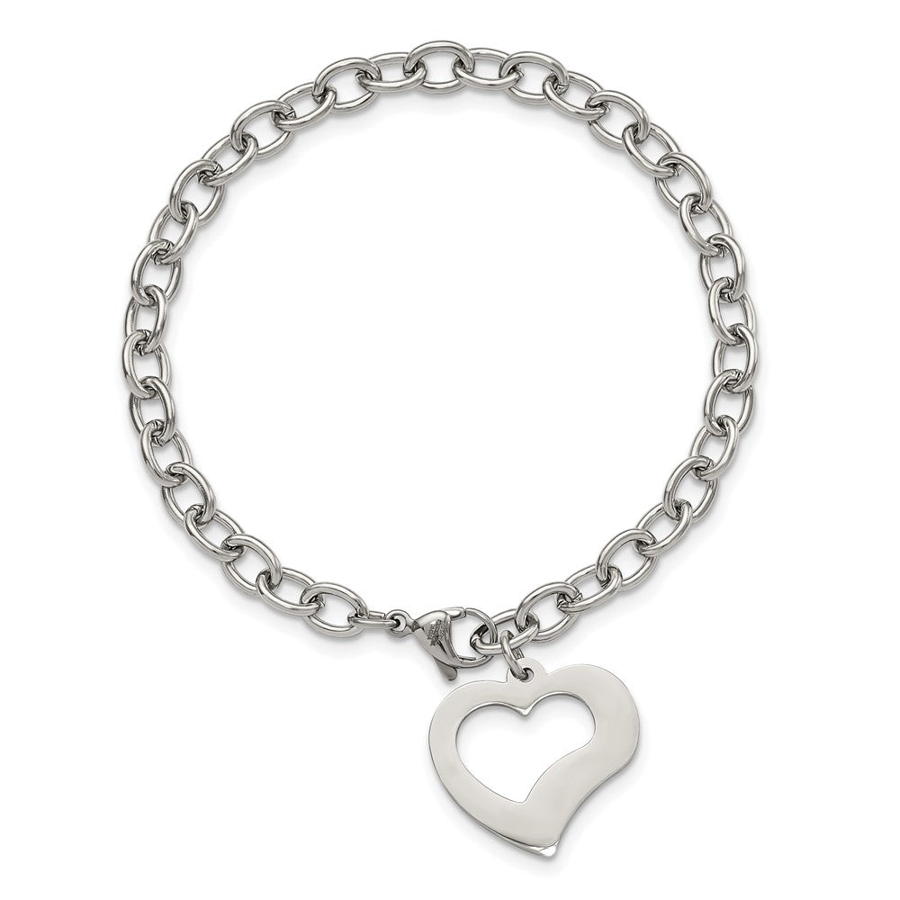 Chisel Stainless Steel Polished Open Link with Open Heart 8.5 inch Bracelet