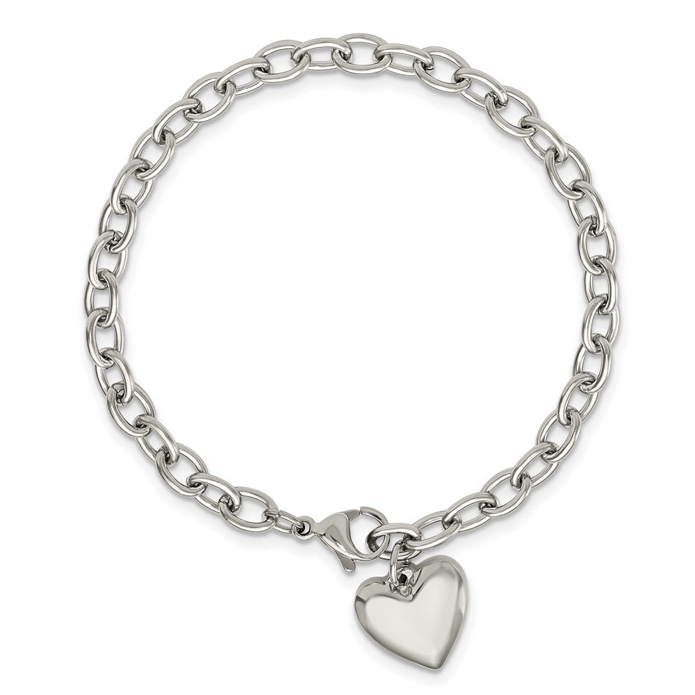 Chisel Stainless Steel Polished Open Link with Heart Dangle 8.5 inch Bracelet